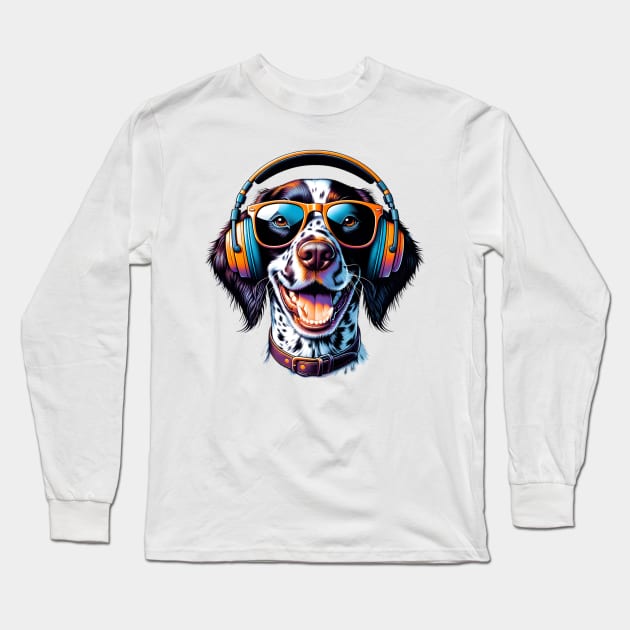 Small Munsterlander Pointer Smiling DJ with Headphones and Sunglasses Long Sleeve T-Shirt by ArtRUs